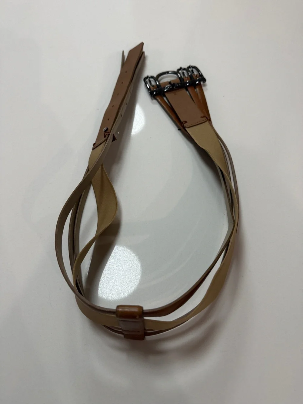 SPORTMAX Max Mara Cognac Leather Multi-Strap Quad Buckle Waist Belt M NWOT